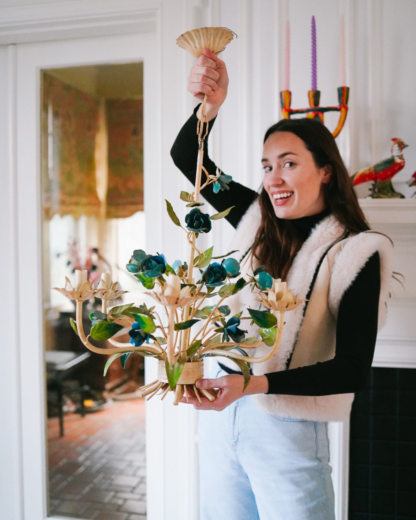 Vintage Tole Chandelier - blue 