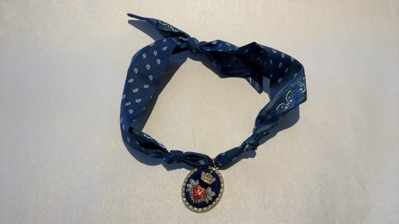 Round Crown Pendant with Blue Scarf