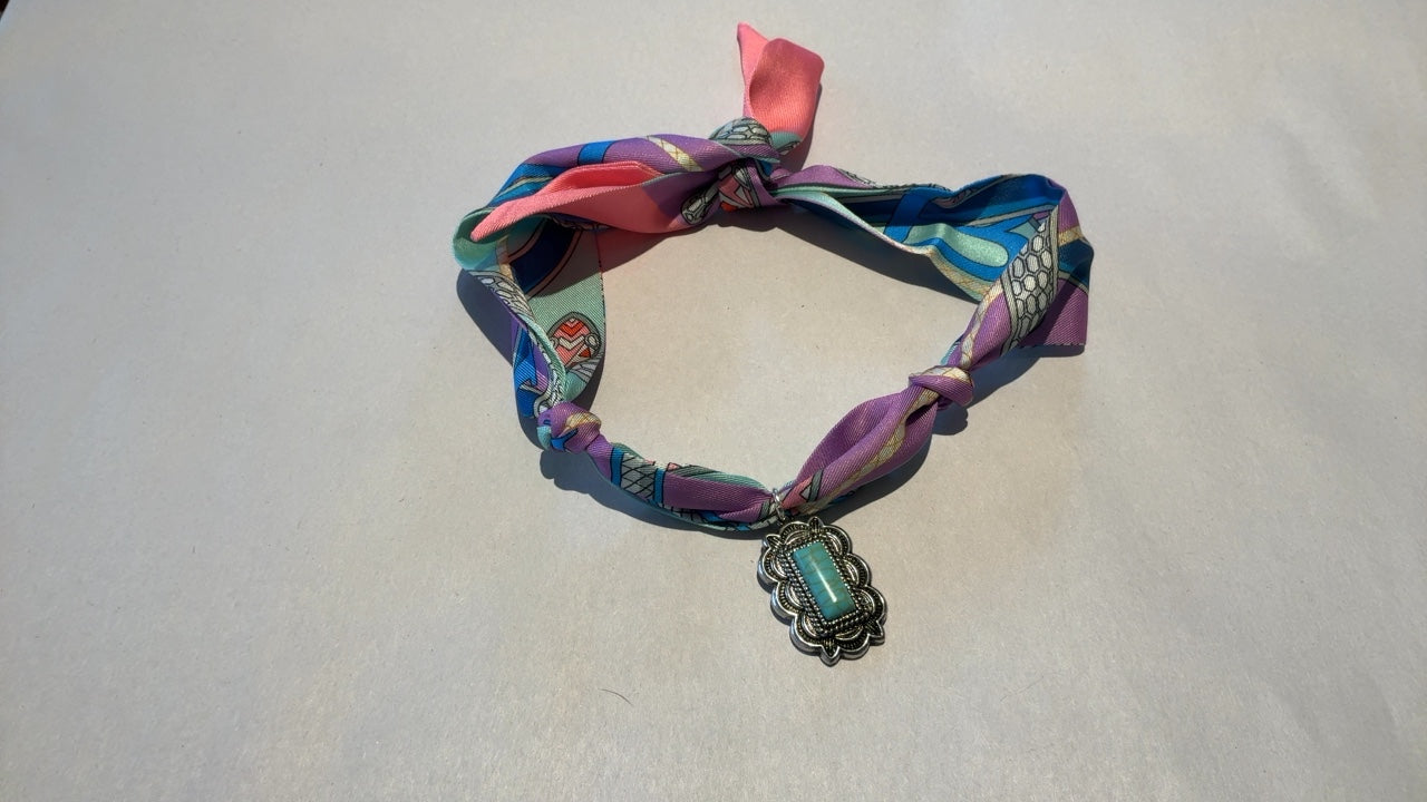 Turquoise Pendant with multi color scarf
