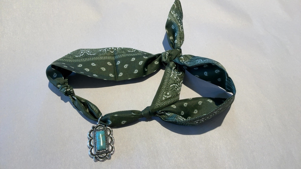 Turquoise Rectangle with Green Scarf