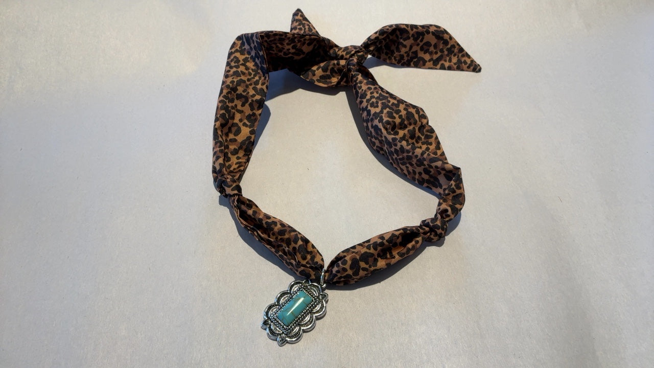 Turquoise Pendant with Cheetah Scarf