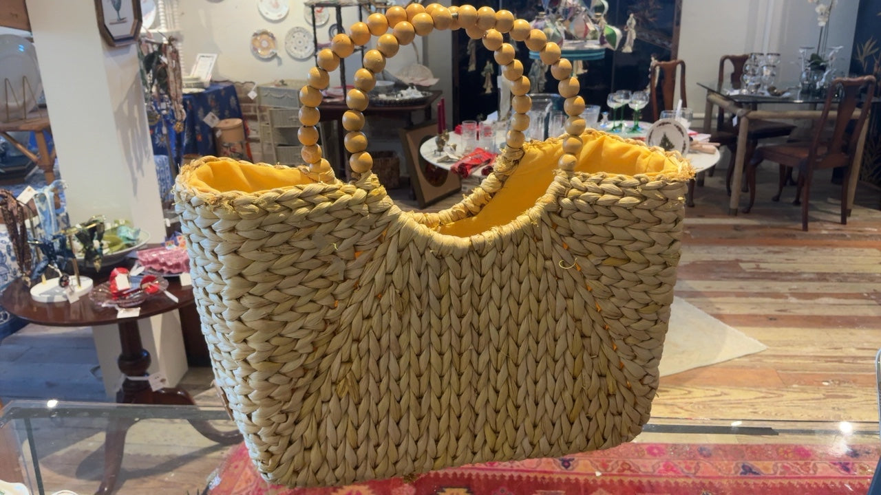 Yellow Straw Beaded Bag