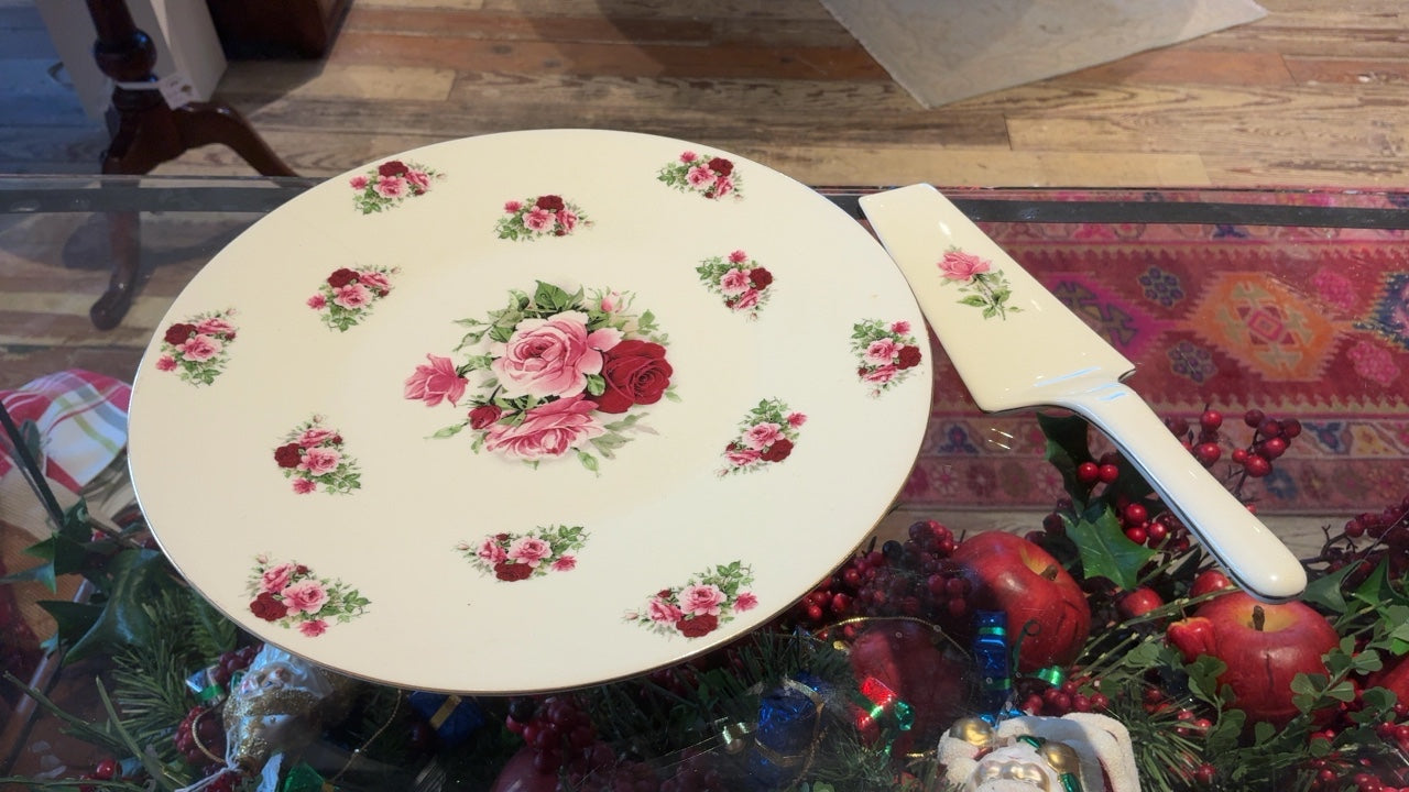 Floral Cake Plate and Server