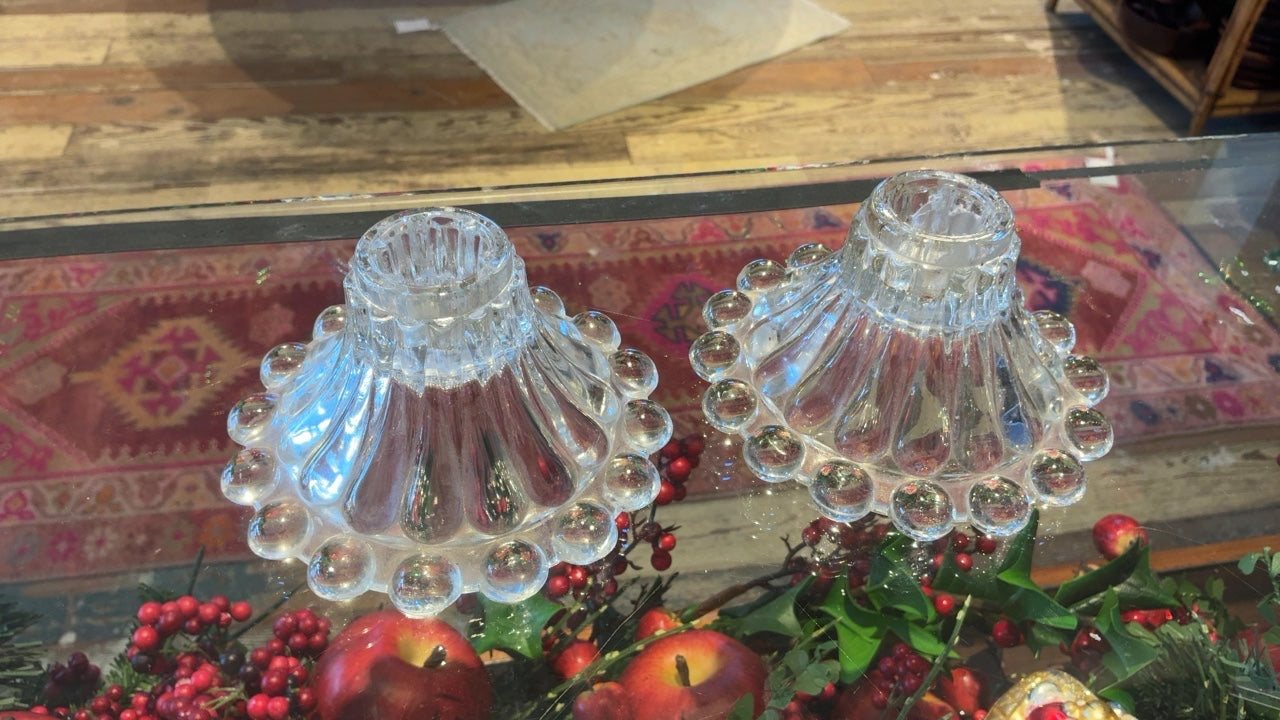 Set of 2 Glass Ball Candle Stick Holders
