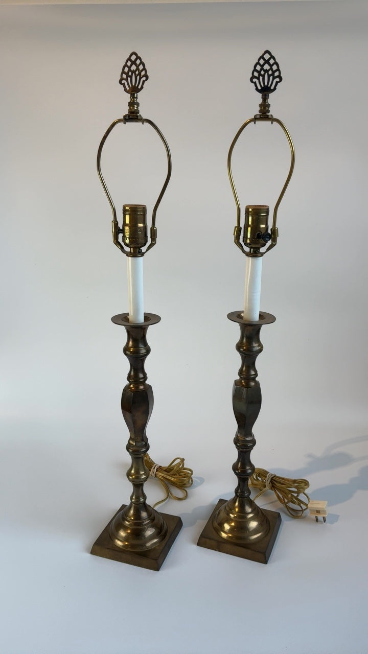 Vintage Brass/Gold Lamp 28” with the top flourish (Pair)