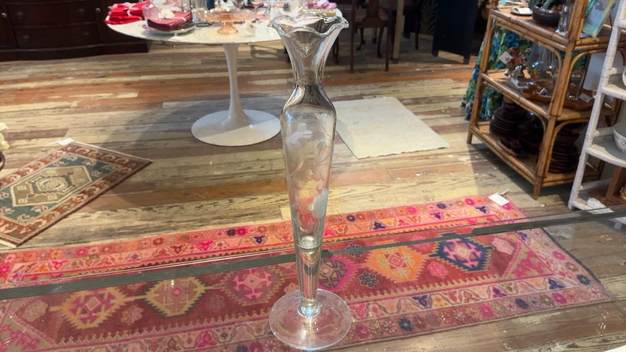 Floral Engraved Glass Vase