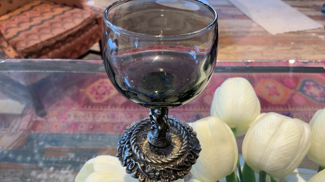 Vintage Smoke Glass Goblet