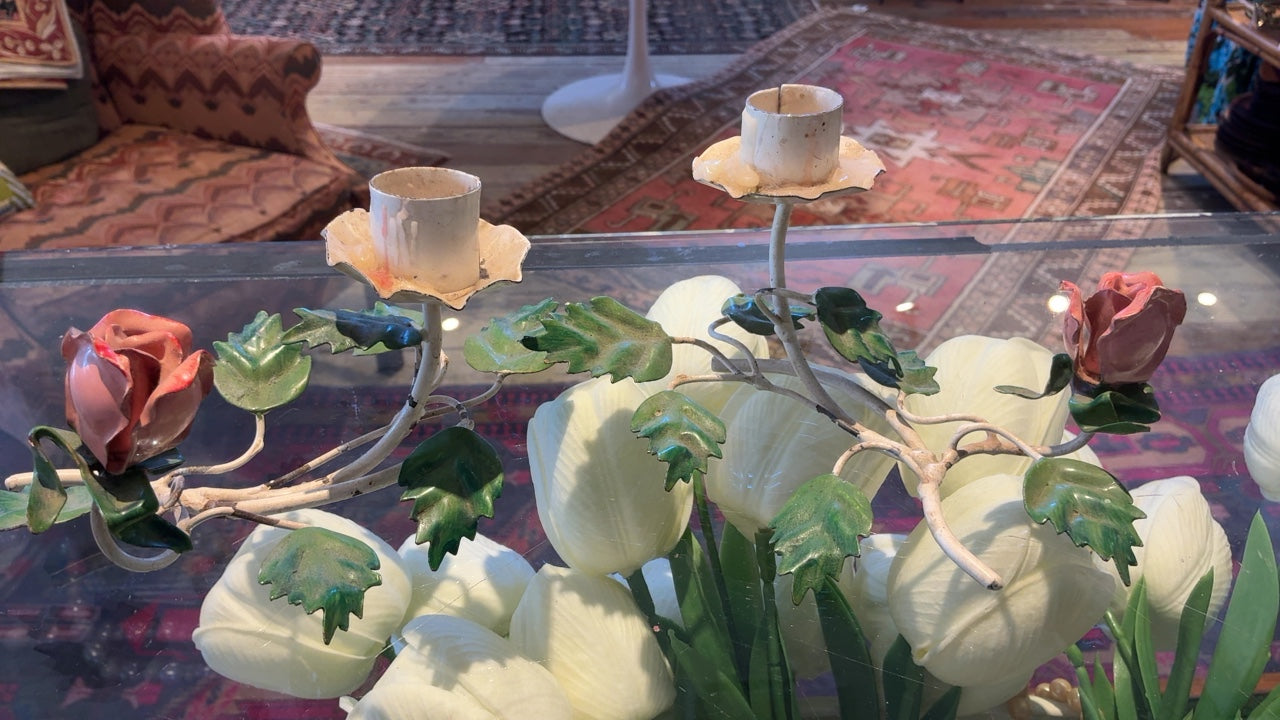 Tole Flower Candleholders (pair) 