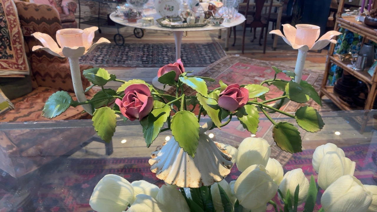 Tole Flower Candleholder 