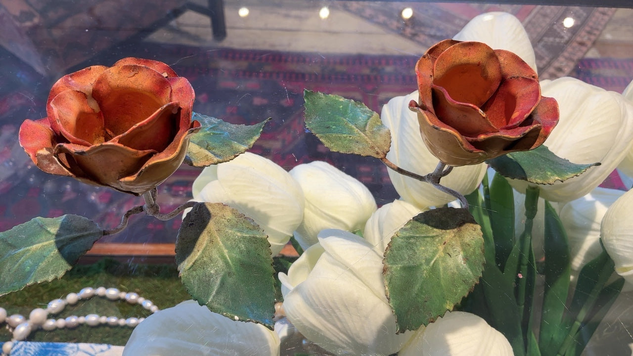 Tole Flower Candleholders Orange (pair)