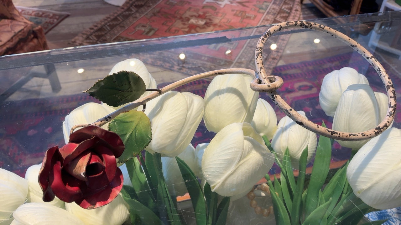 Tole Flower Towel Hanger 