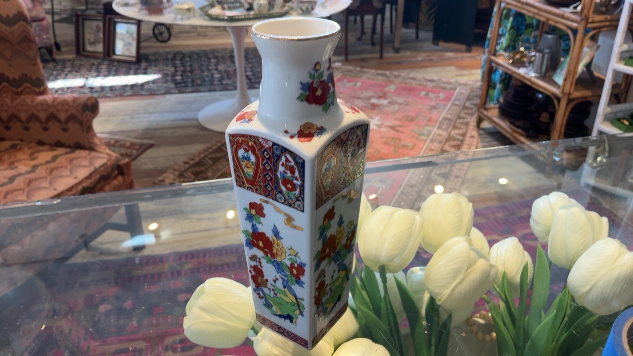 Ceramic Vase White with multicolored floral 