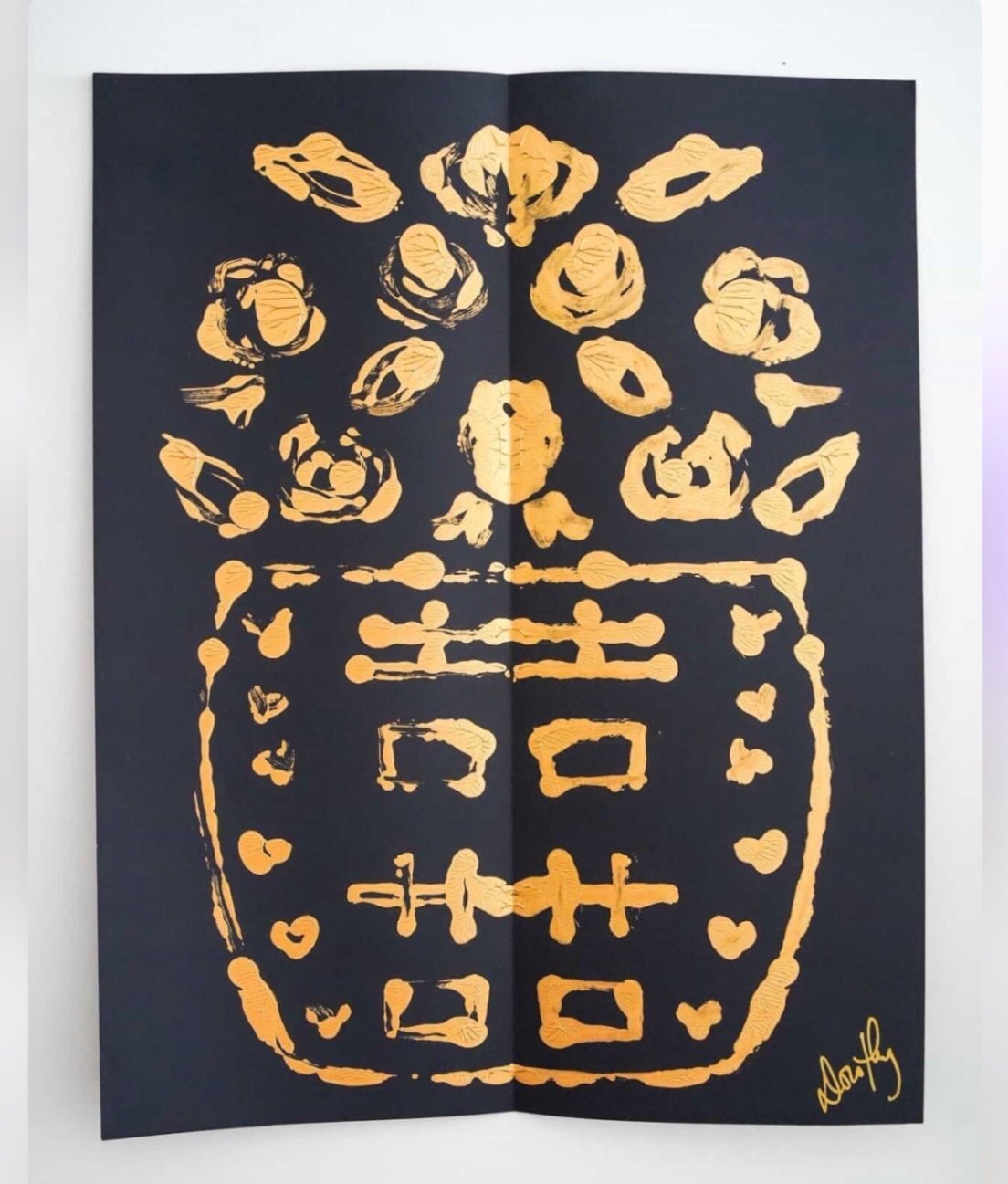 Dorothy Art black and gold Rorschach hearts 