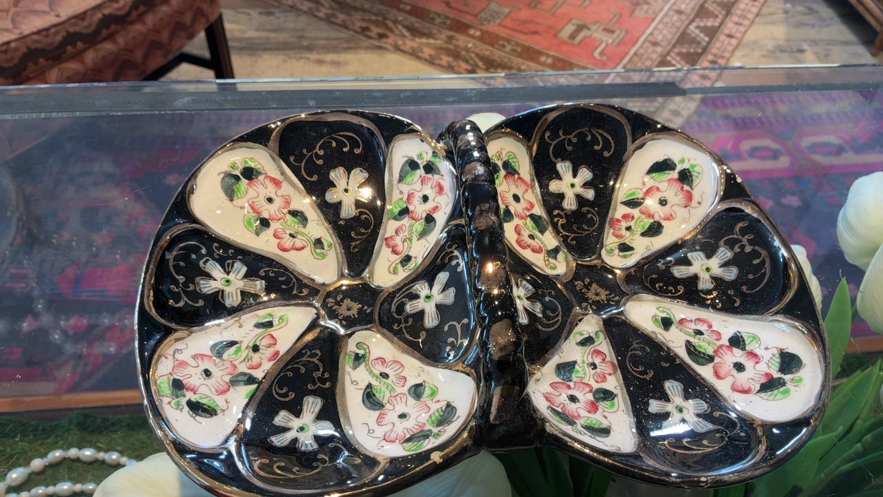 Divided Dish Black and Floral 