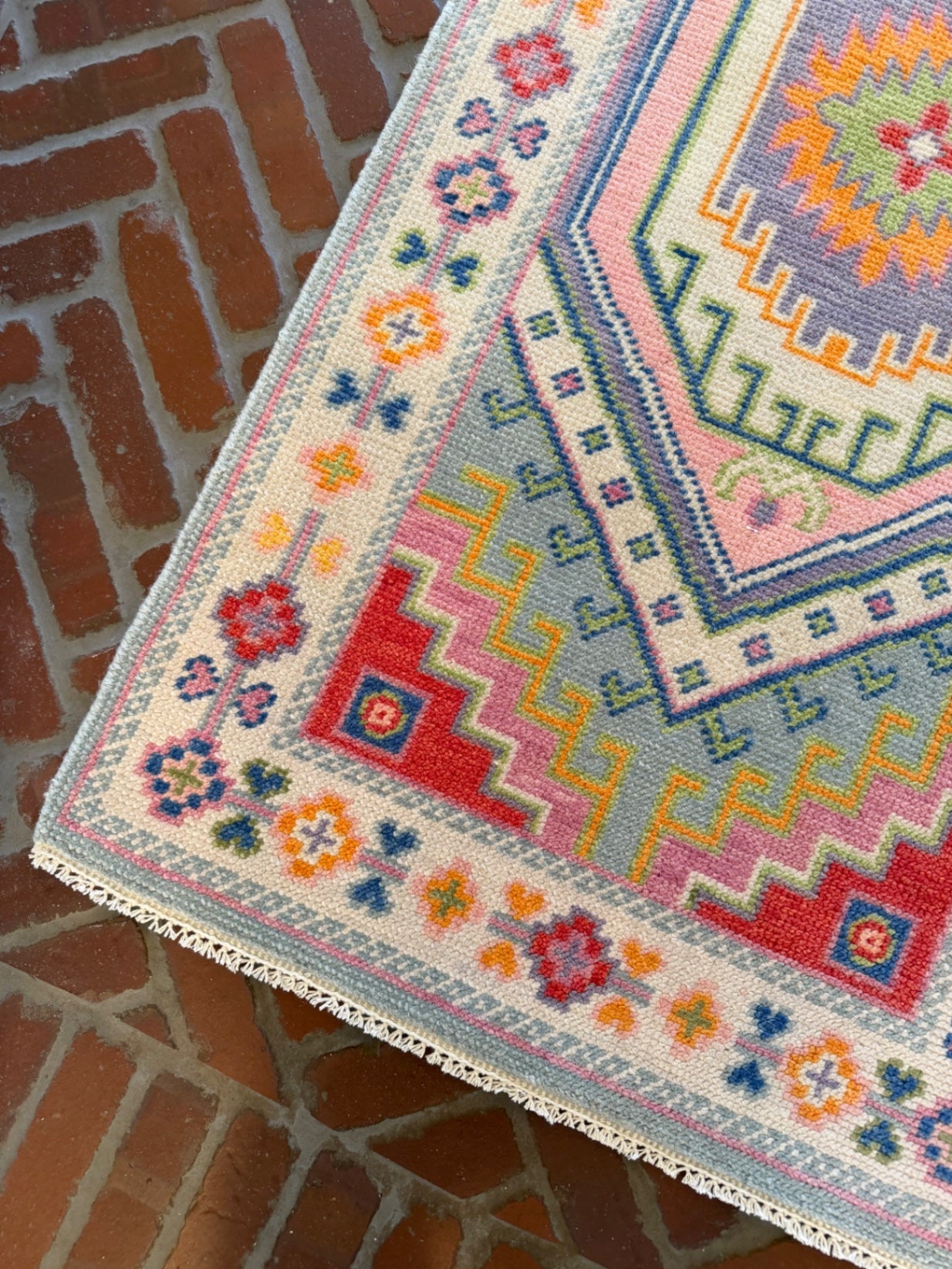 Oushak runner, 7' x 2'6", multicolor geometric