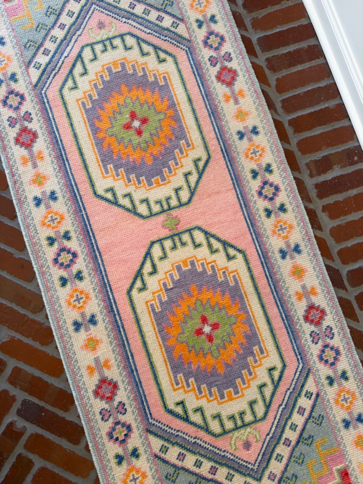 Oushak runner, 7' x 2'6", multicolor geometric