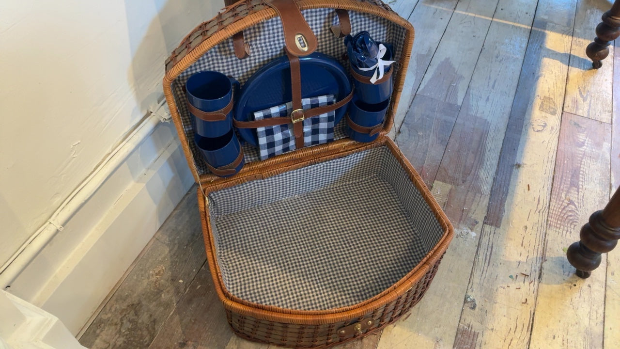 Picnic Basket Brown and Blue