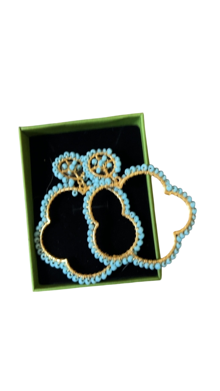 Beaded Blue Hoop Earrings