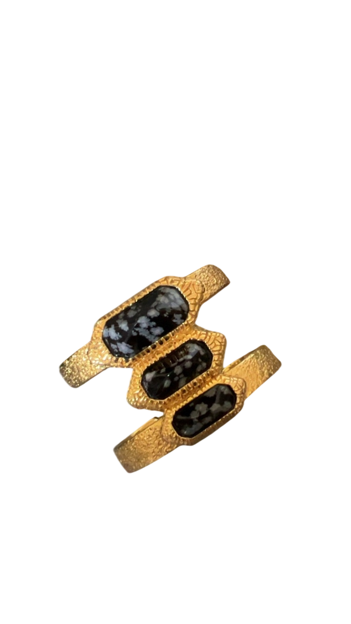 Black Stone & Gold Bangle