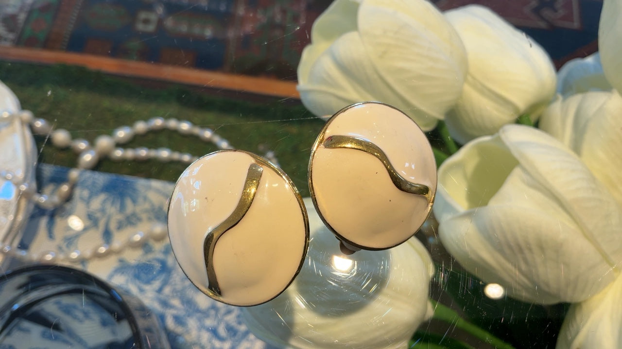 Cream Enamel Clip on earrings 