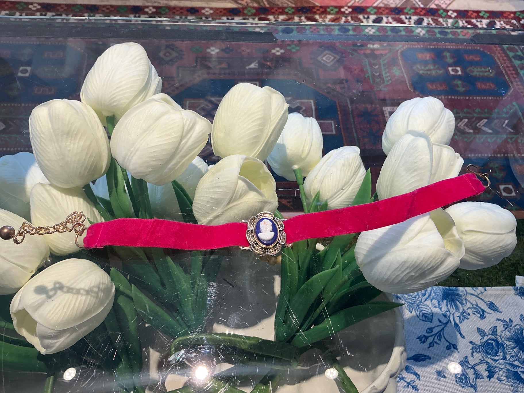 Pink Velvet Cameo Bracelet