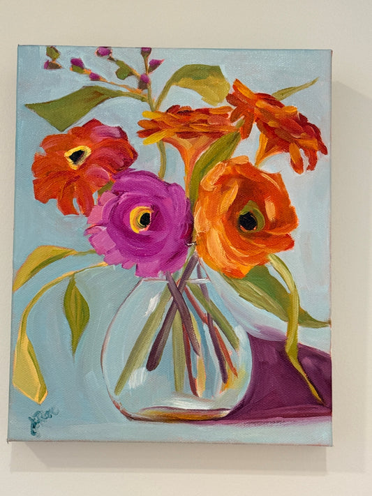 JoRene Bargiacchi Art, Painting 8 x 10 Reds, Pinks and Oranges