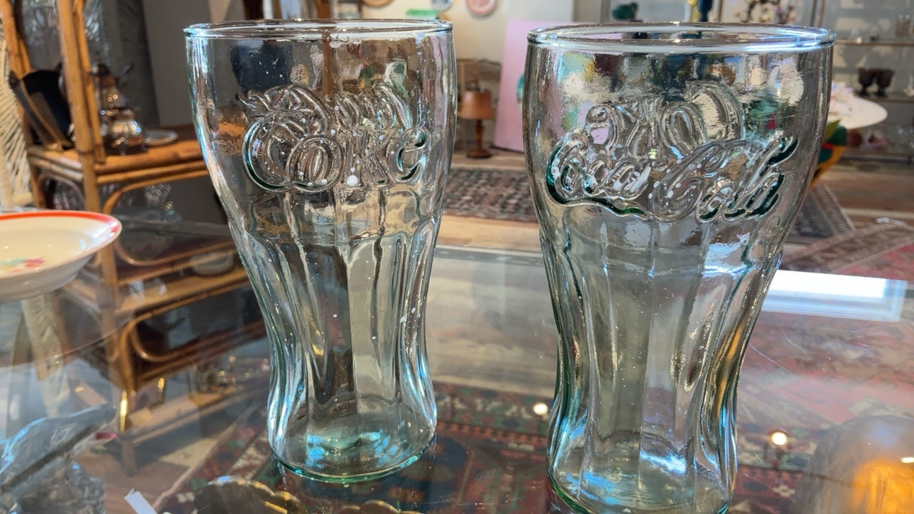 Vintage Coca Cola Clear Water Glasses (2)
