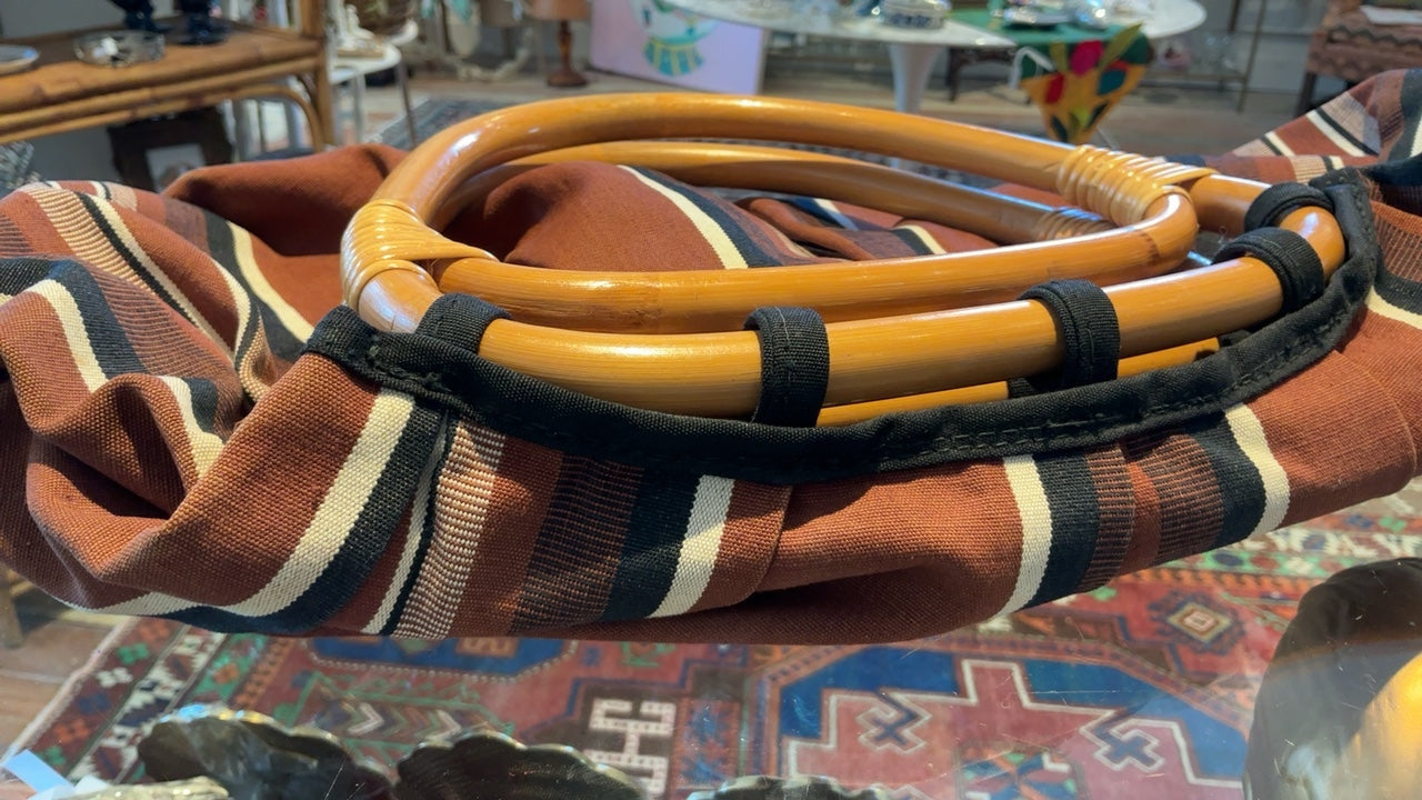 Brown Striped Bag with Bamboo Handles