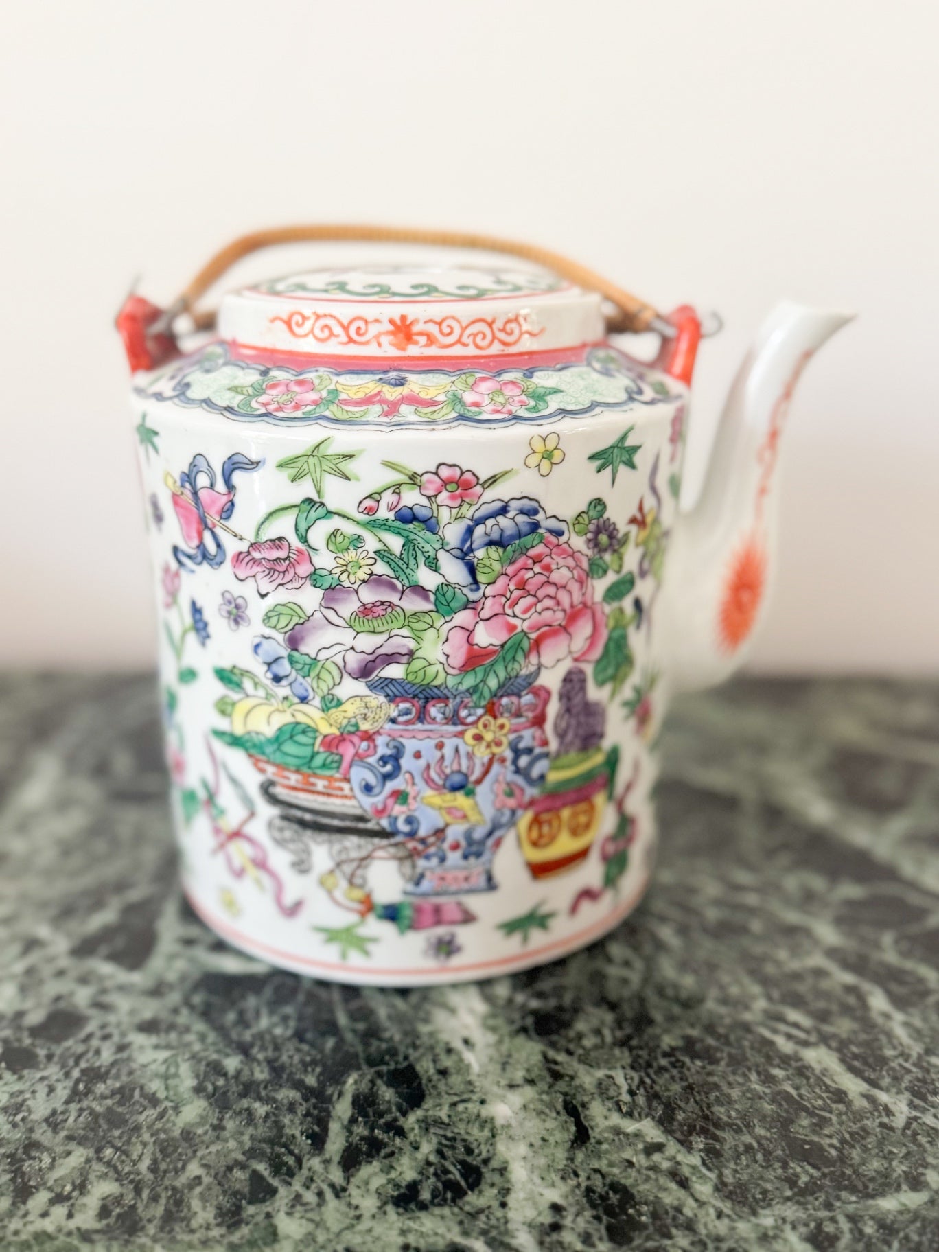 Ceramic Teapot White with multicolored floral design