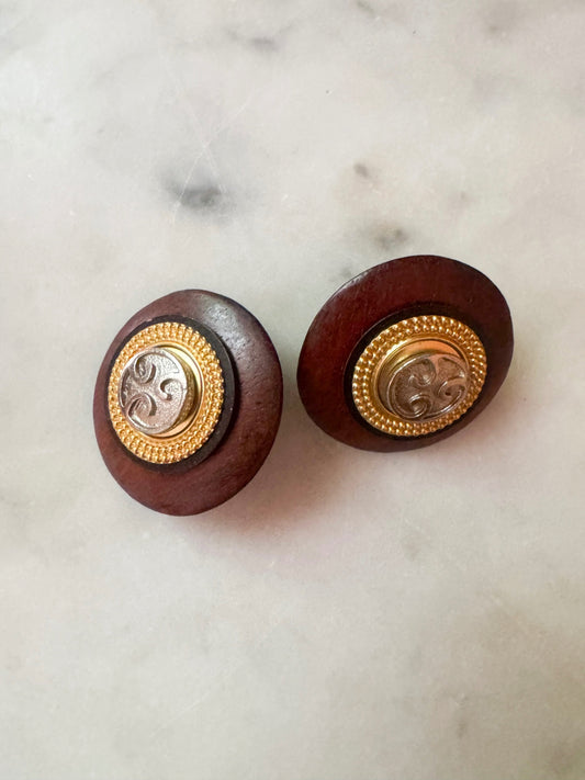 Vintage wooden clip on earrings