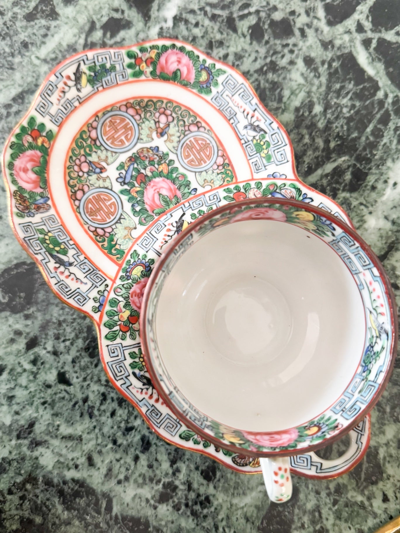 Rose Famille tea cup and Saucer
