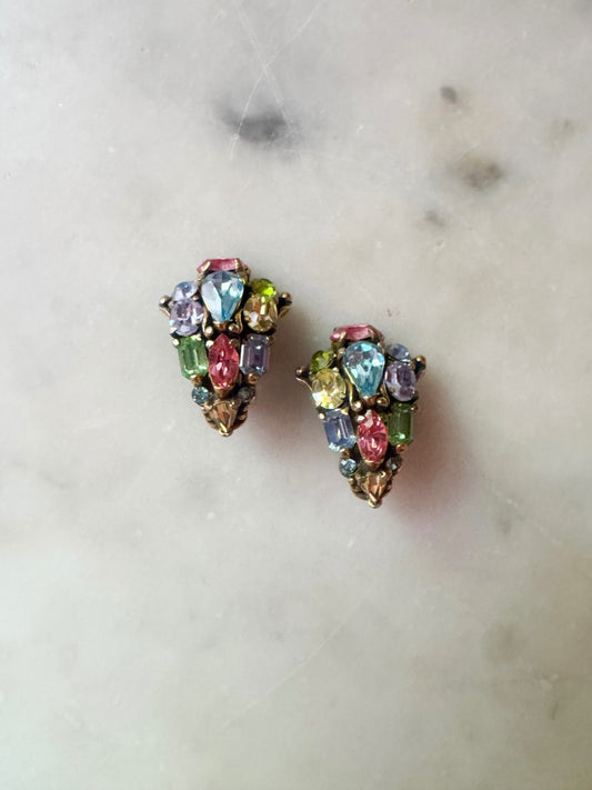 Vintage Hollycraft Multistone Crystals Clip On Earrings from 1953