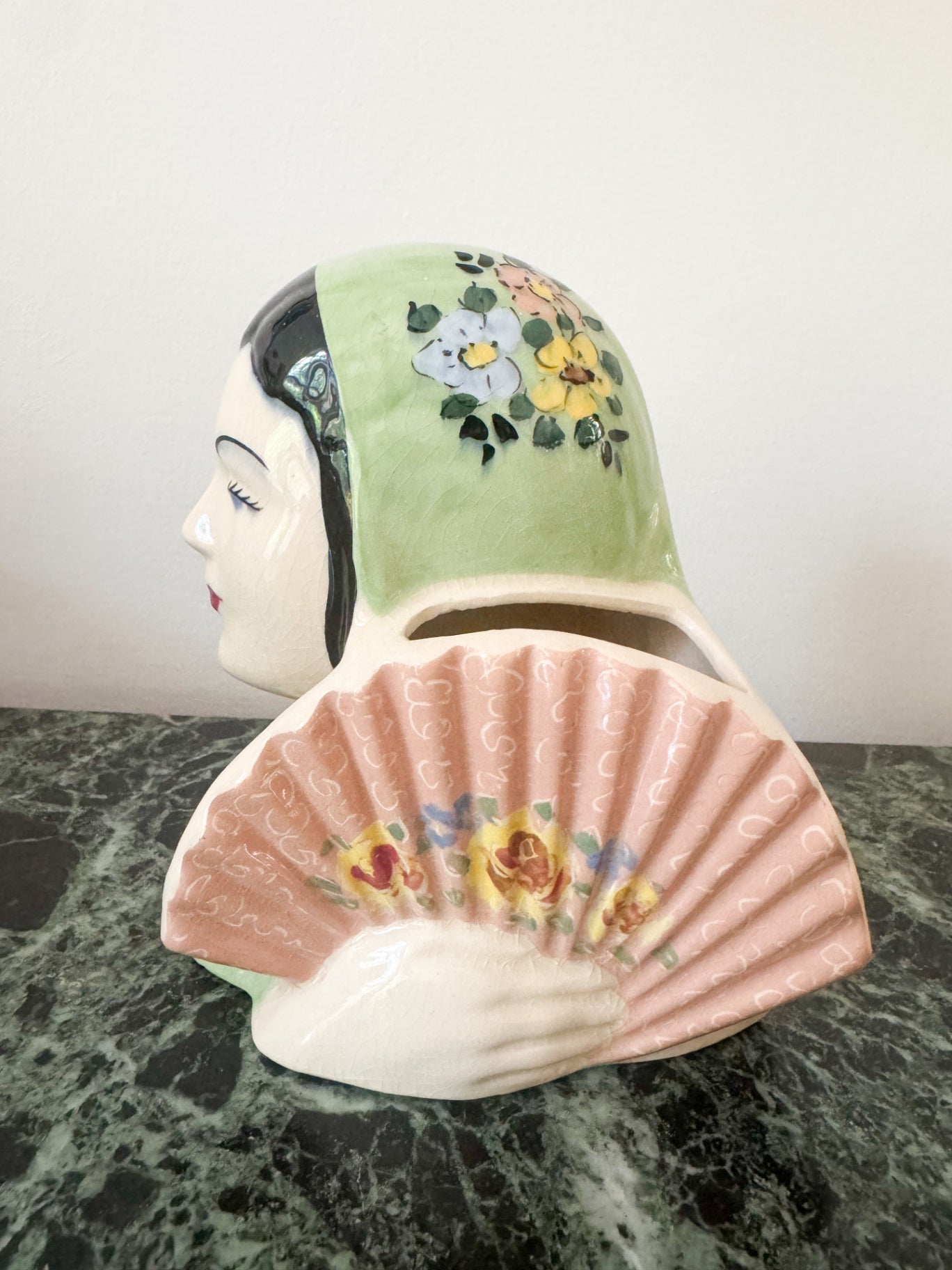 Vintage Woman with Fan Vase