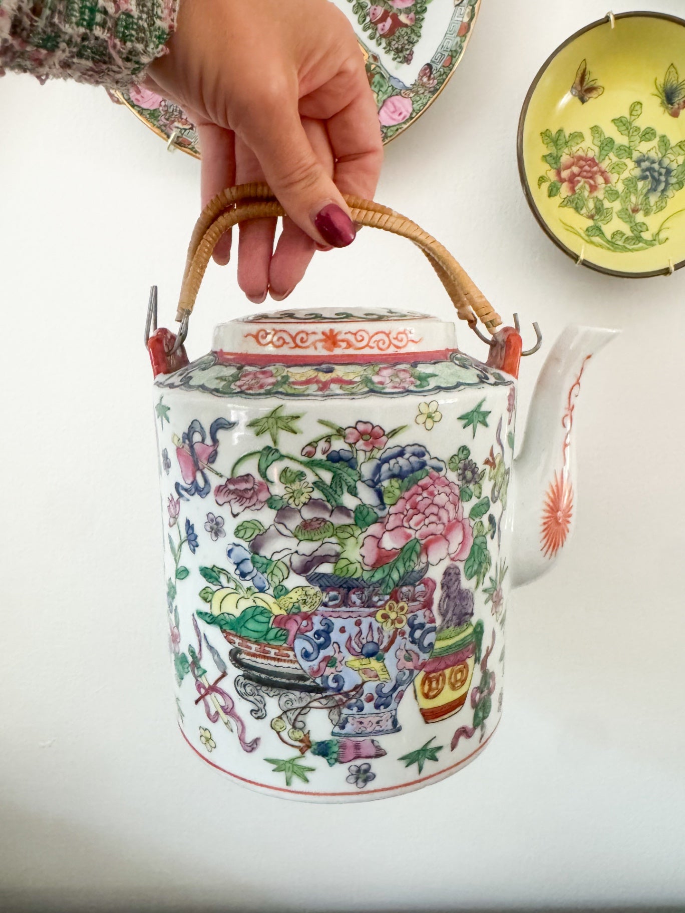 Ceramic Teapot White with multicolored floral design