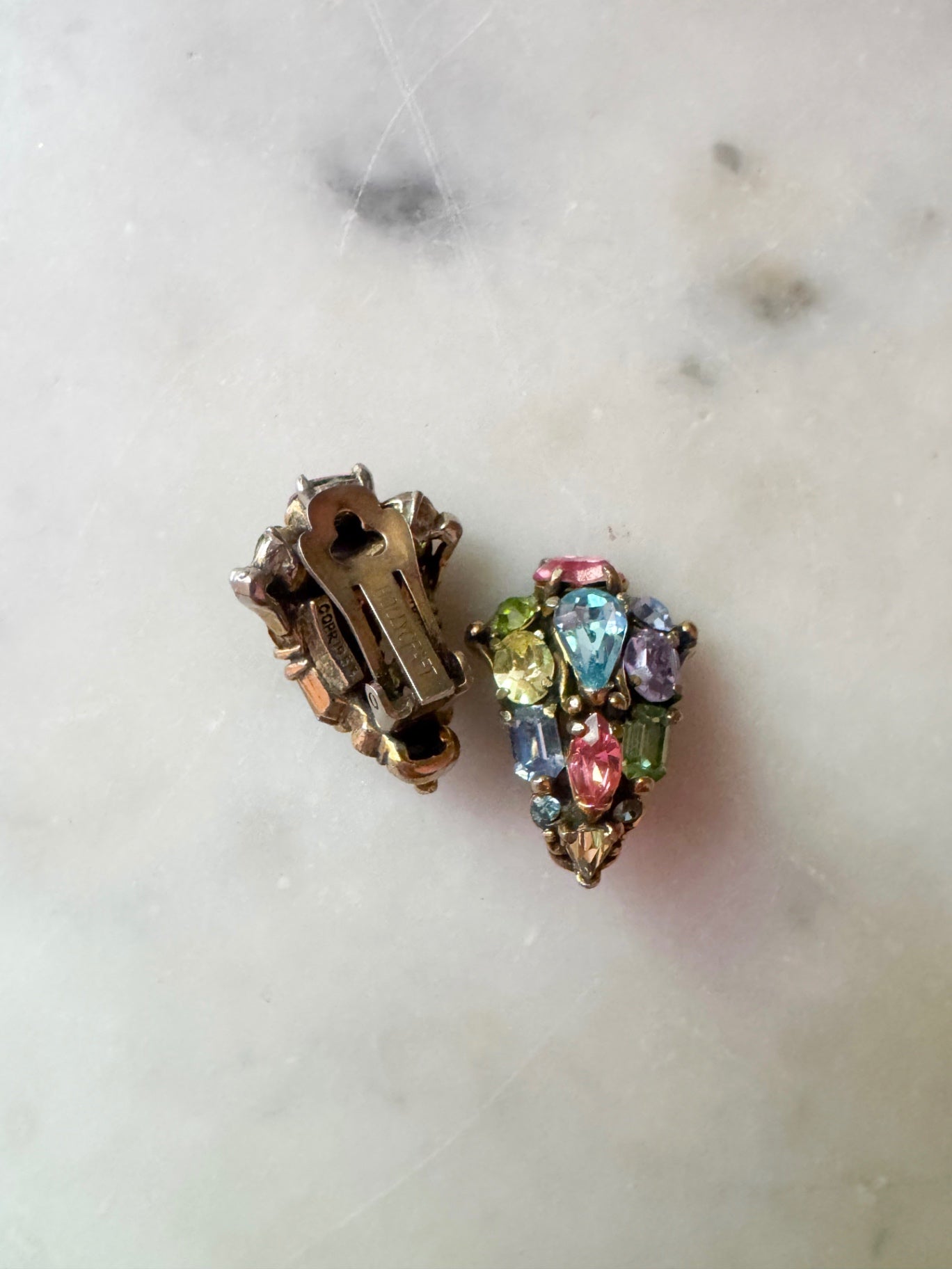 Vintage Hollycraft Multistone Crystals Clip On Earrings from 1953
