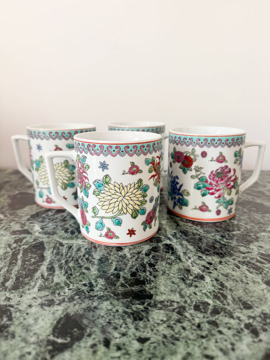 Set of 4 Vintage Chinoiserie Coffee Mugs