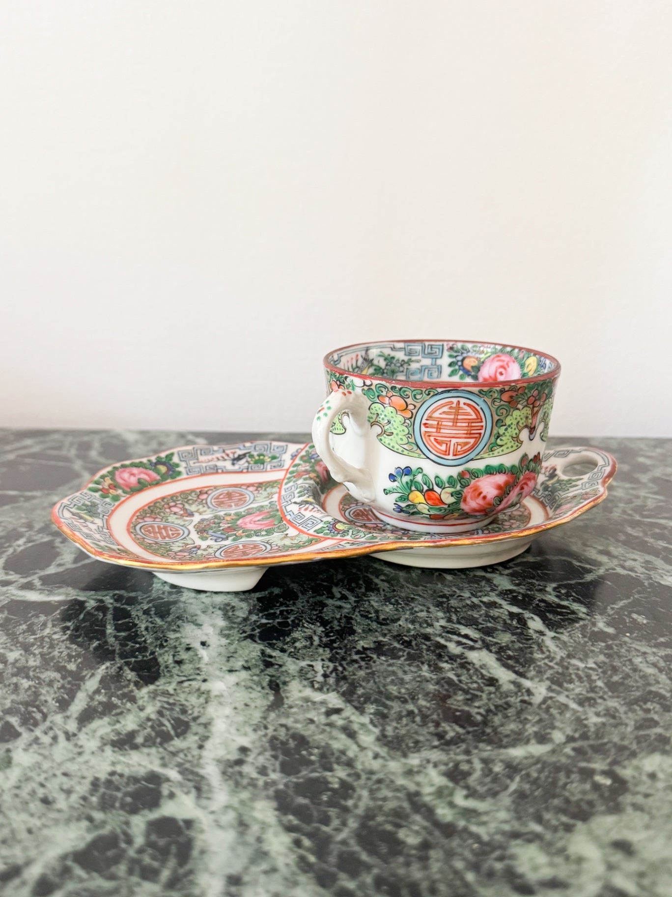 Rose Famille tea cup and Saucer