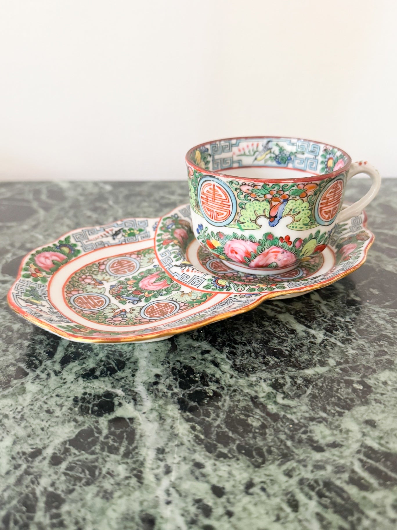 Rose Famille tea cup and Saucer