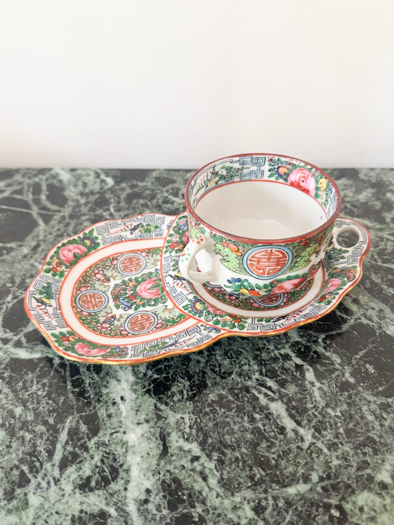 Rose Famille tea cup and Saucer