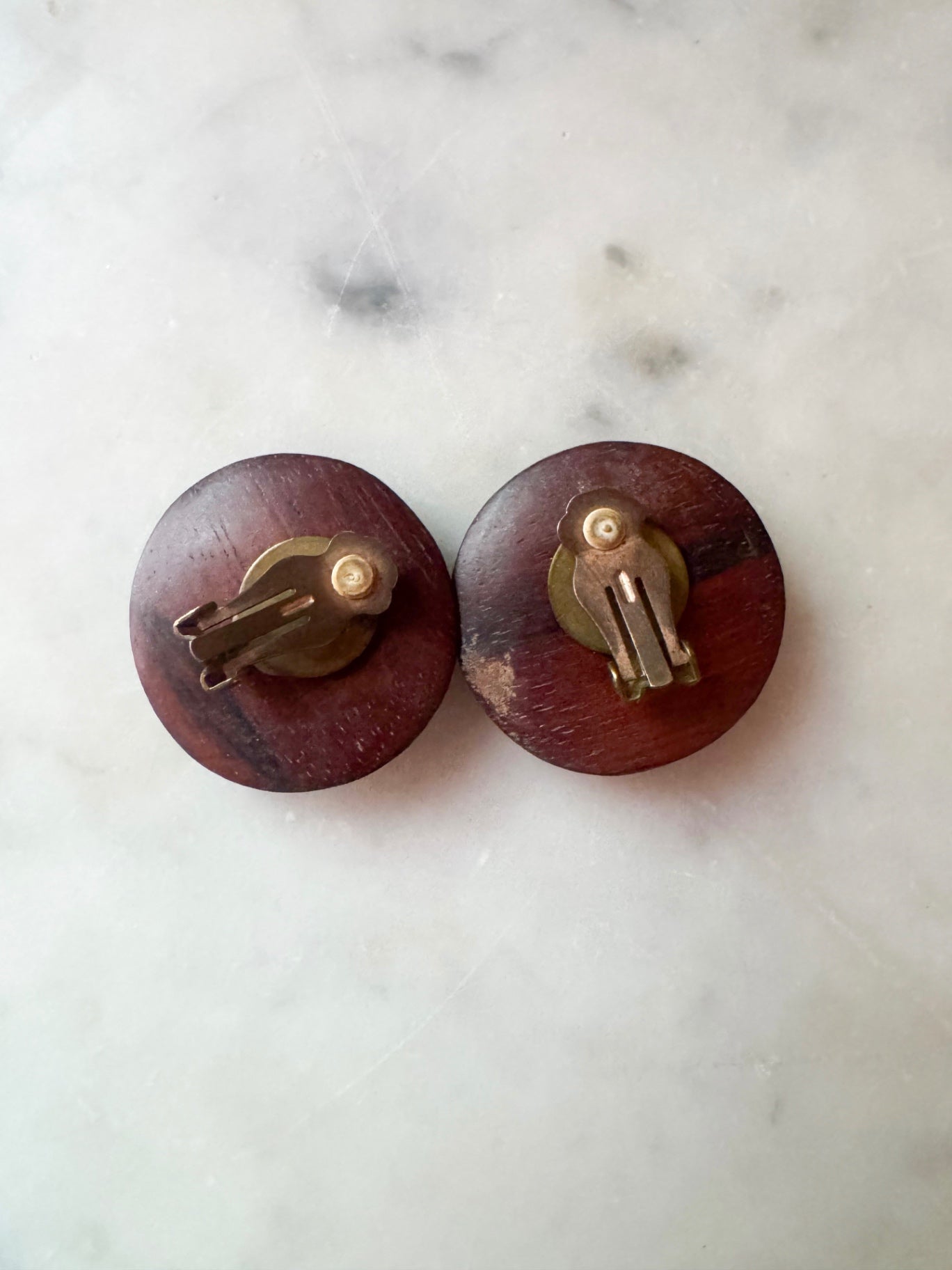 Vintage wooden clip on earrings
