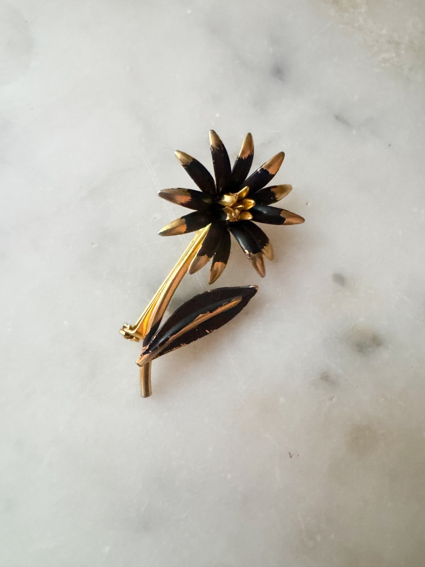 Black and Gold Vintage Floral Brooch (as is)