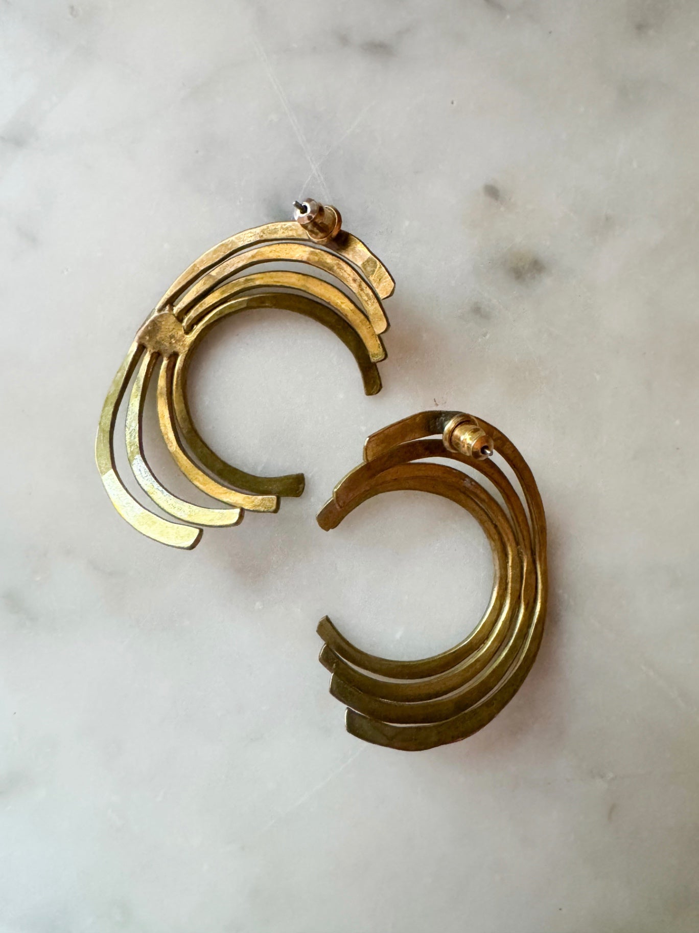 Vintage 80s brass art deco earrings