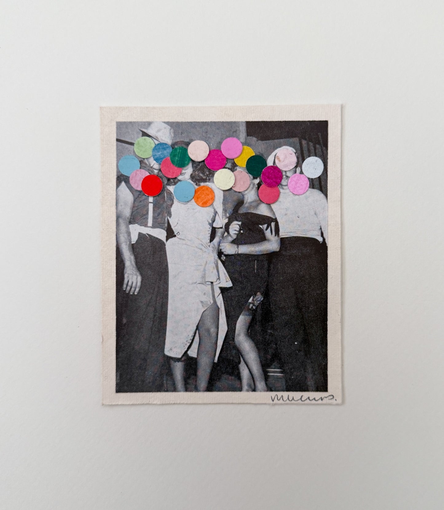 “Drama Club” by Rebecca Dodson, collage on paper, 3.5”x4.5”