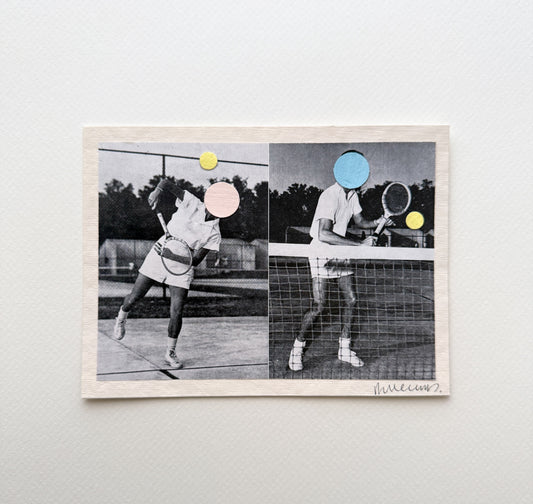 “In The Zone” by Rebecca Dodson, collage on paper, 5” x 6.5”