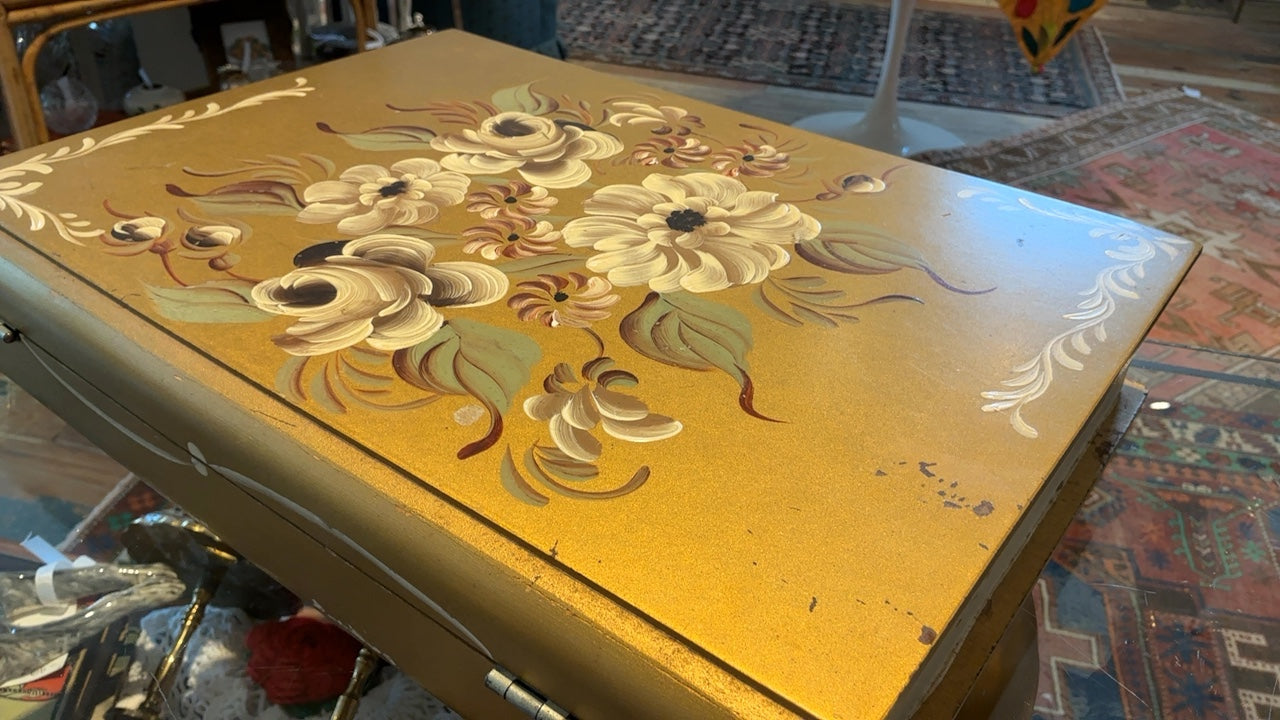 Painted Floral Gold Letter Box and Key 