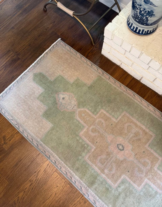 Vintage Rug, 6'10" x 2'10", hand painted 