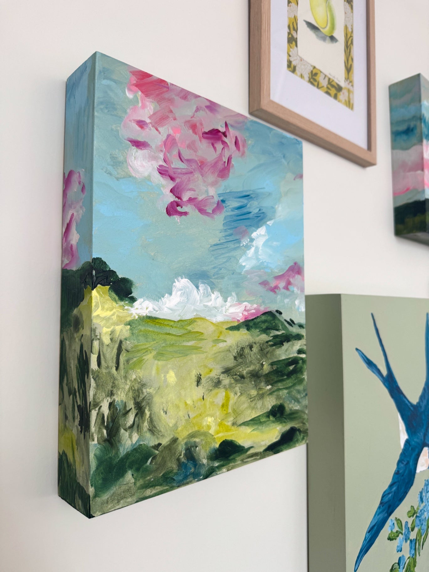 “Blush on the Horizon” by Dorothy Collier, acrylic on wood, 9x12”