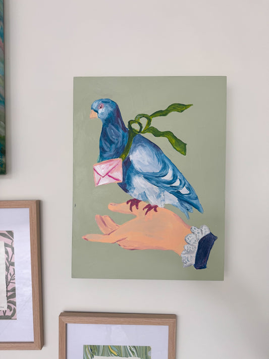 Dorothy Art Artwork 12x16” Blue, Pink, Green, Peach, White, Black