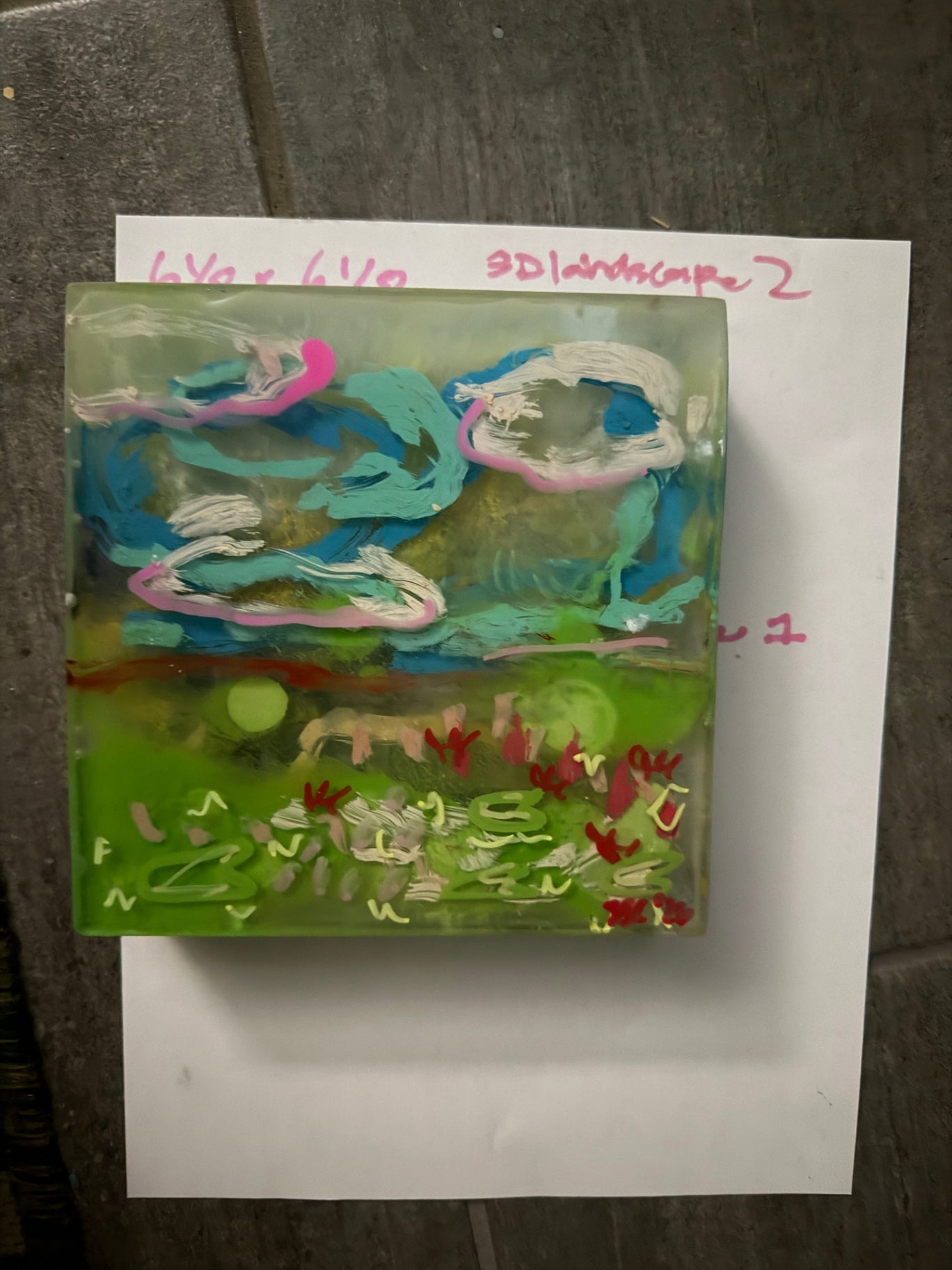 Unknown Art 6"x6" ish Multiple colors (including green, blue, pink, white, red)