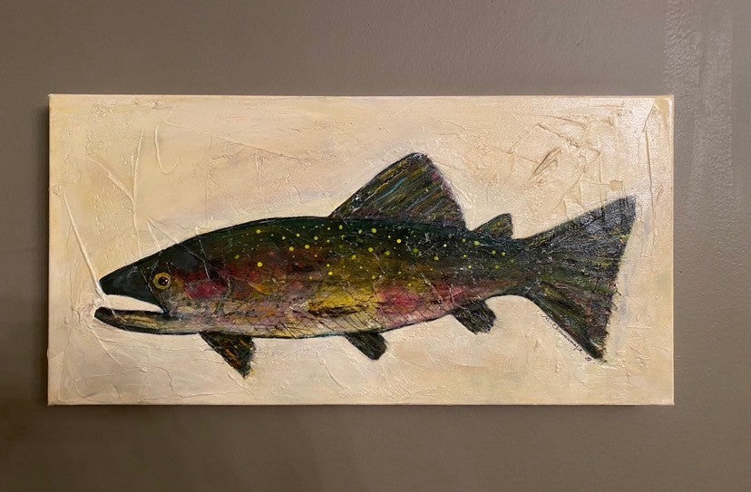 Natalie Hutchins Thomasmeyer Art, Brook Trout Painting 20 x10 Multicolor